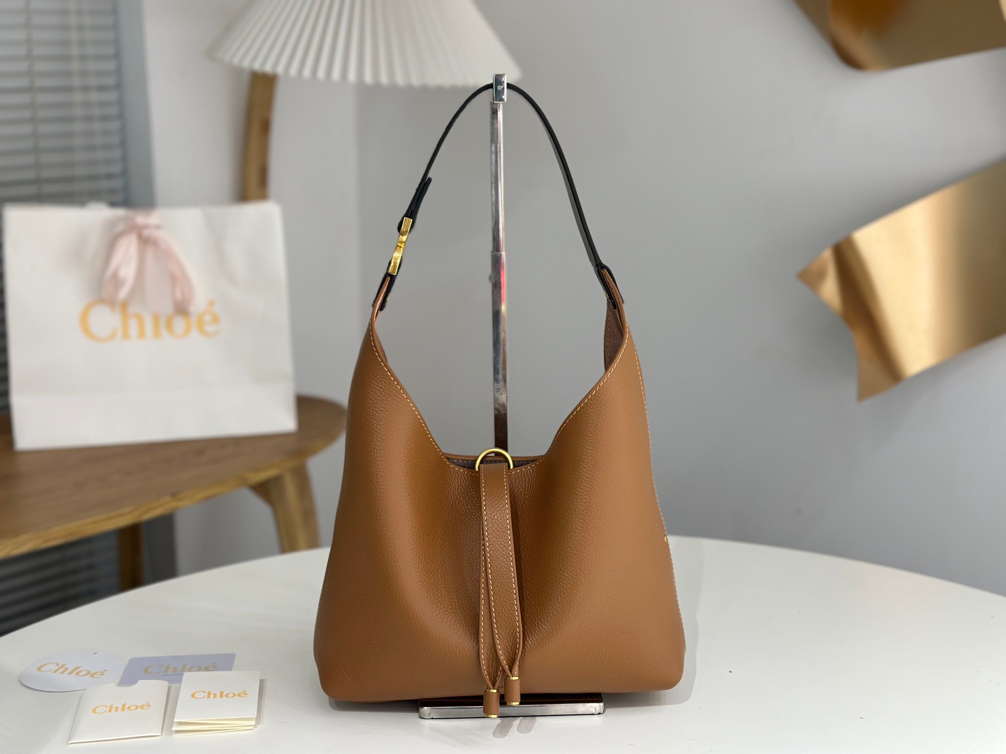 Chloe Small Marcie Hobo Bag In Brown Grained Leather